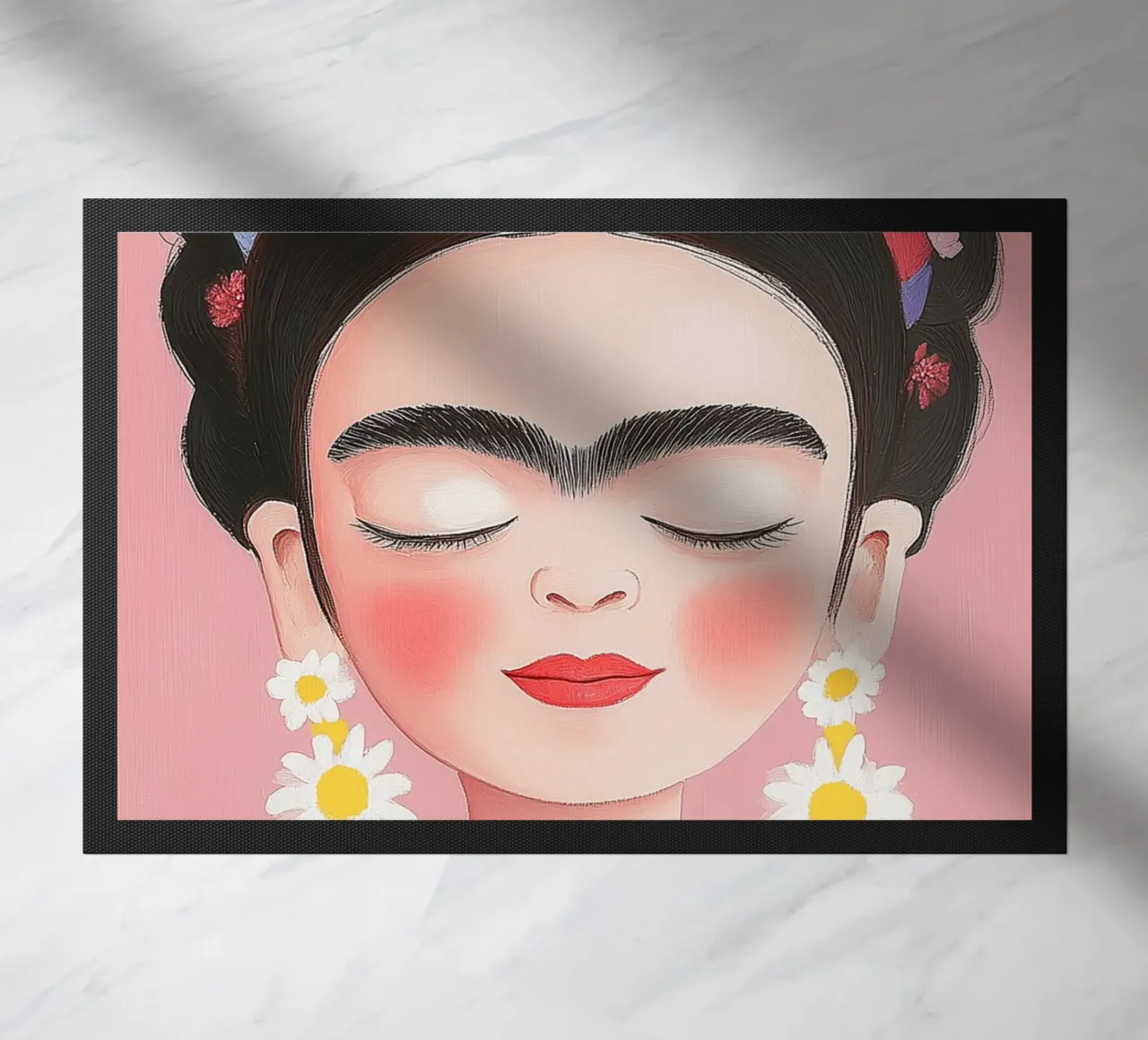 Little Frida with daisies doormat by Carinaprint