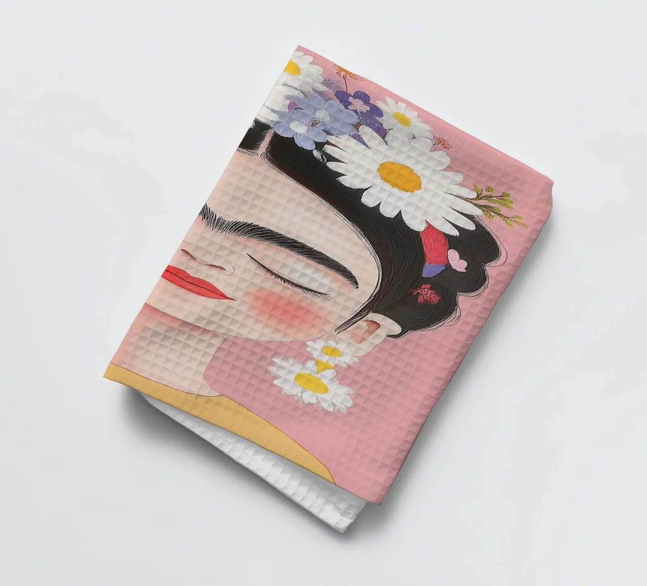 Little Frida with daisies tea towel by Carinaprint
