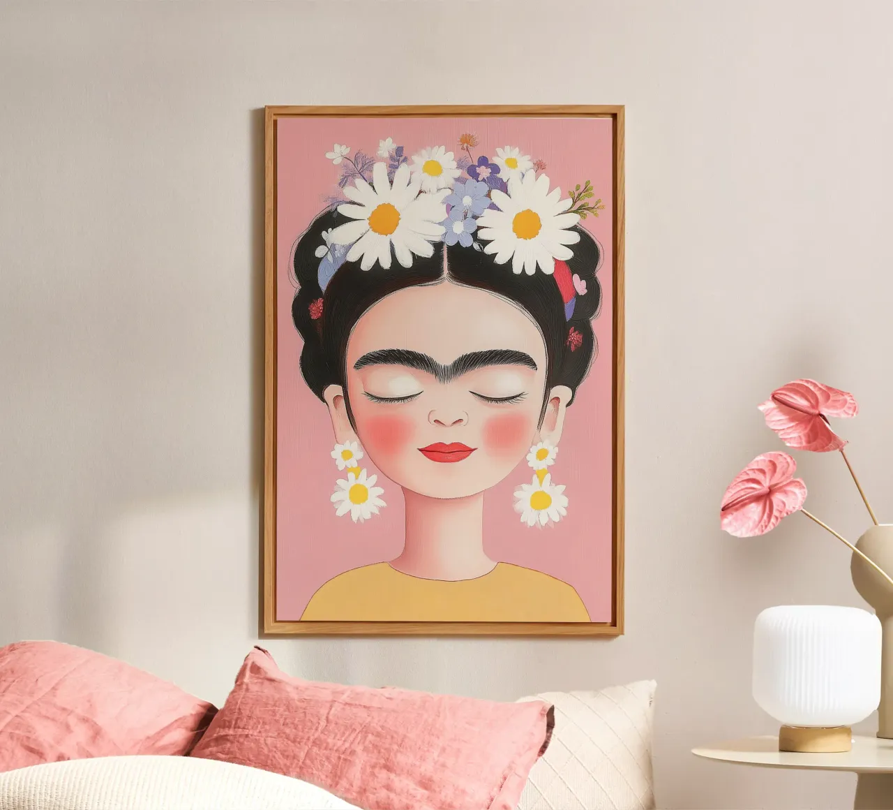 Little Frida with daisies alu-dibond by Carinaprint