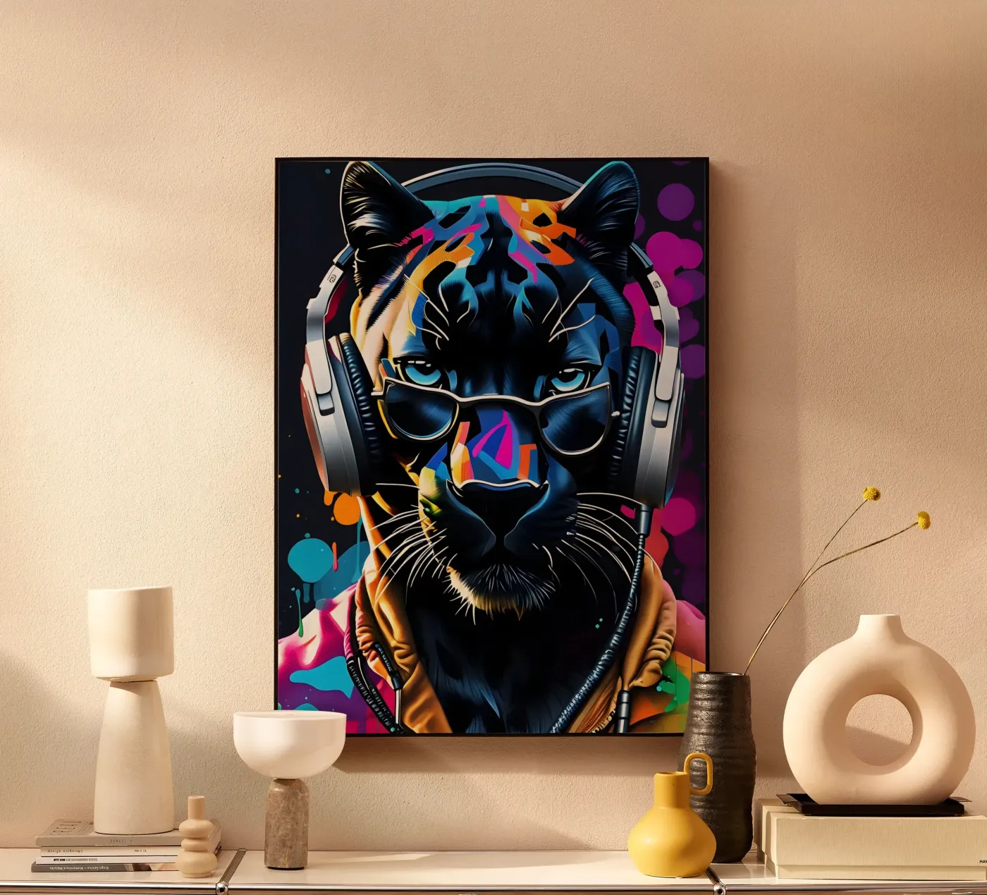 Pantera con cuffie e occhiali plexiglass da MakArena