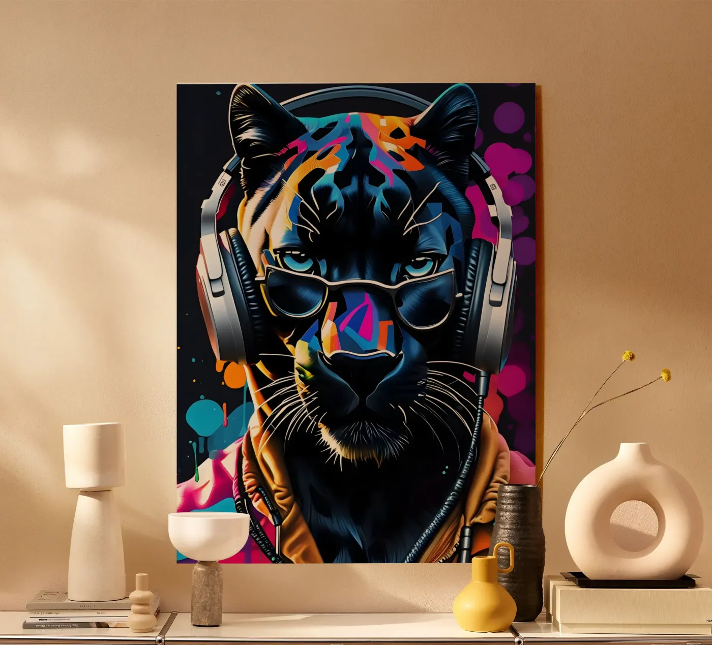 Pantera con cuffie e occhiali plexiglass da MakArena