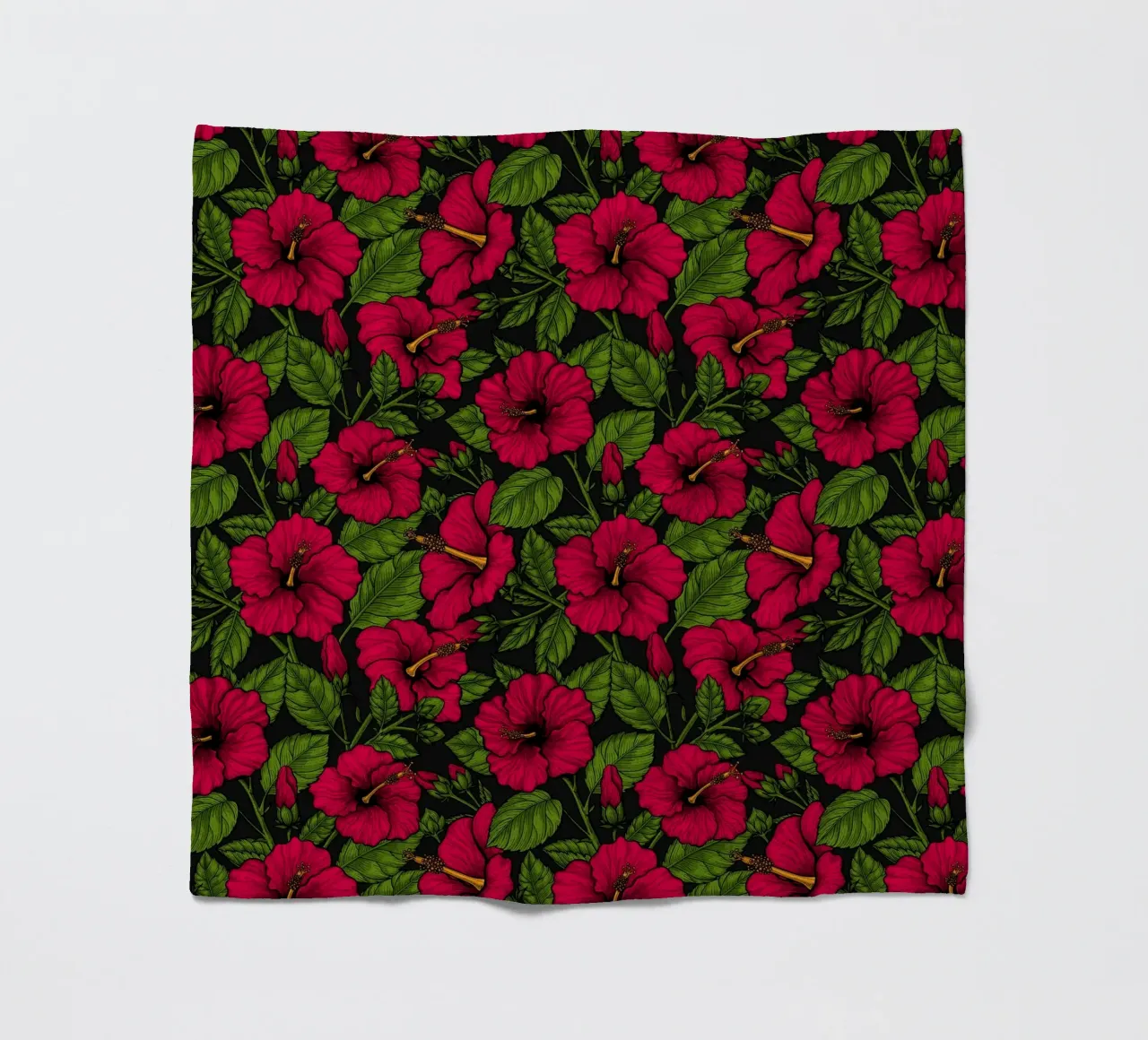 Ibisco rosso, foglie verdi su nero coperta in pile da Painted Nature