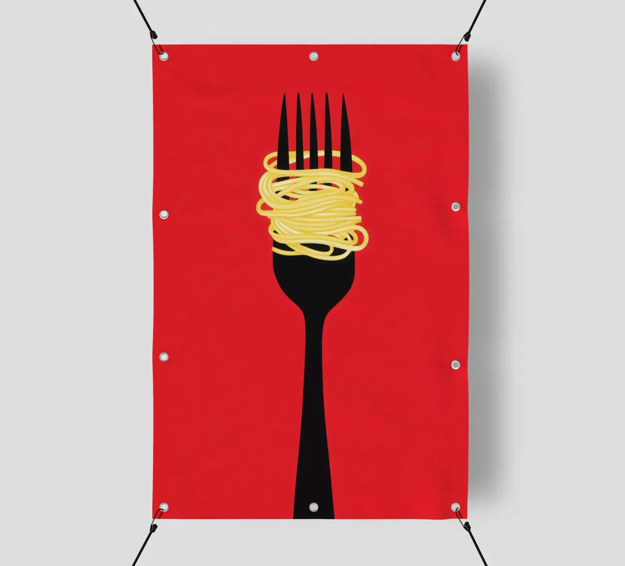 Motivo minimalista di spaghetti rossi con forchetta nera telo in pvc da Autofocus
