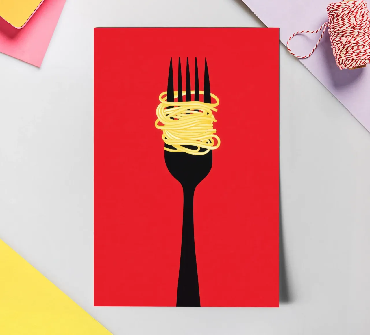 Minimalist red spaghetti motif with black fork sticker sheet by Autofocus