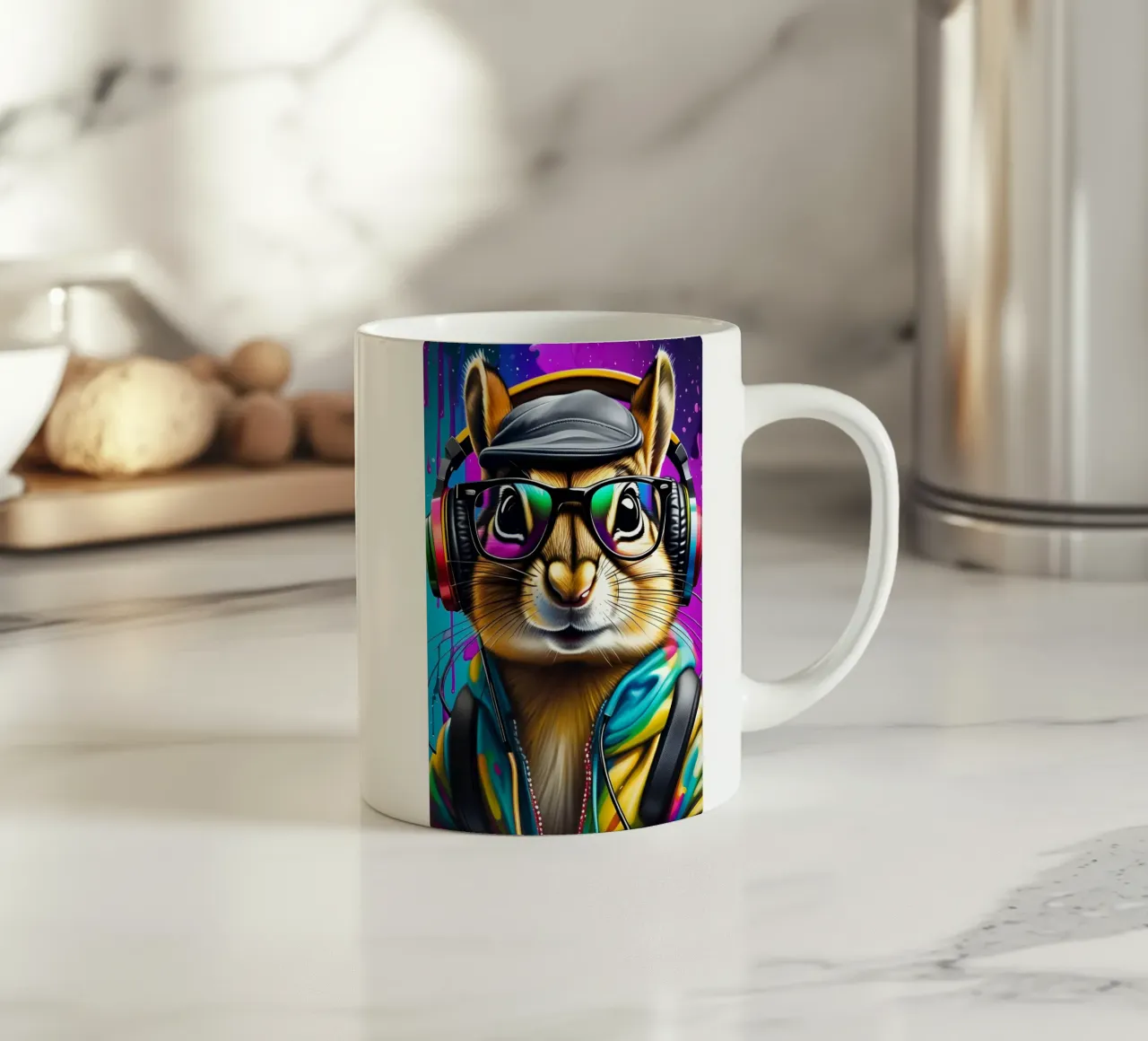 Uno scoiattolo con cuffie e occhiali tazza in ceramica da MakArena