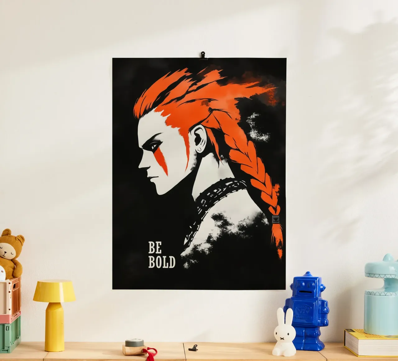 Camicia design Be Bold | Punk Portrait poster con telaio in legno da Autofocus