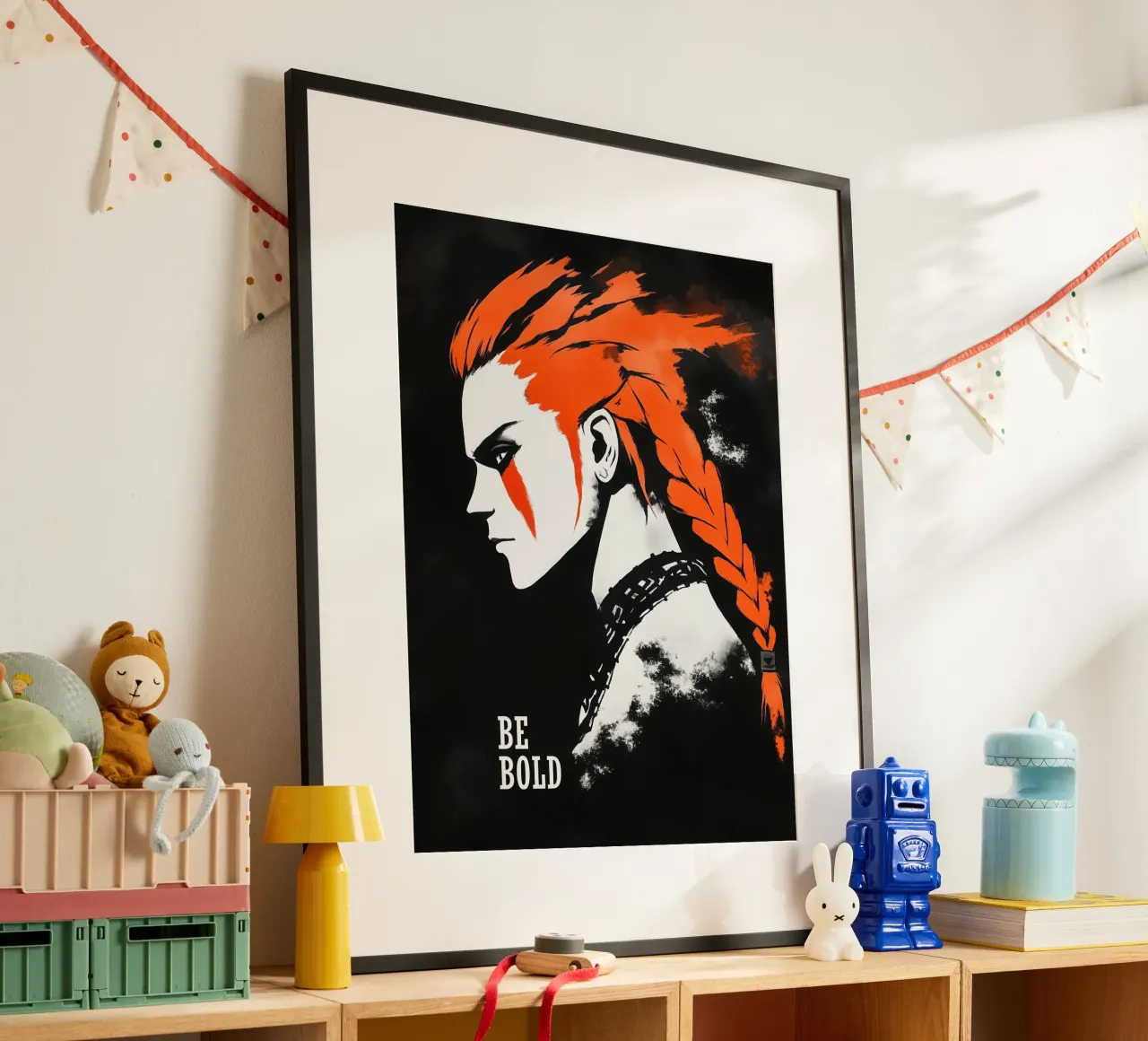 Camicia design Be Bold | Punk Portrait poster con telaio in legno da Autofocus