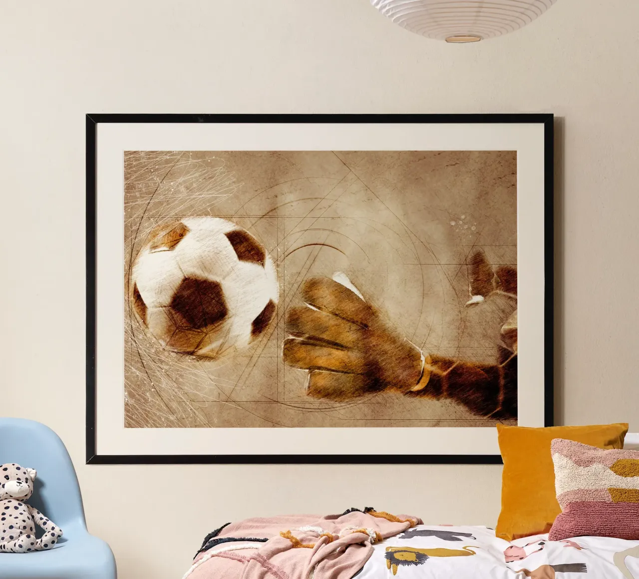 Portiere Giocatore di calcio sport art poster con telaio in legno da Justyna Jaszke JBJart