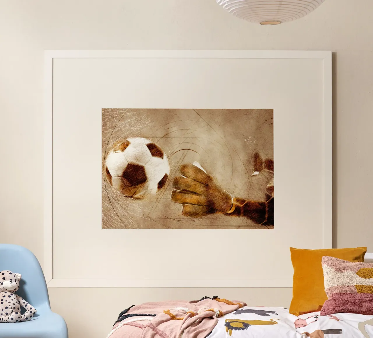 Portiere Giocatore di calcio sport art poster con telaio in legno da Justyna Jaszke JBJart