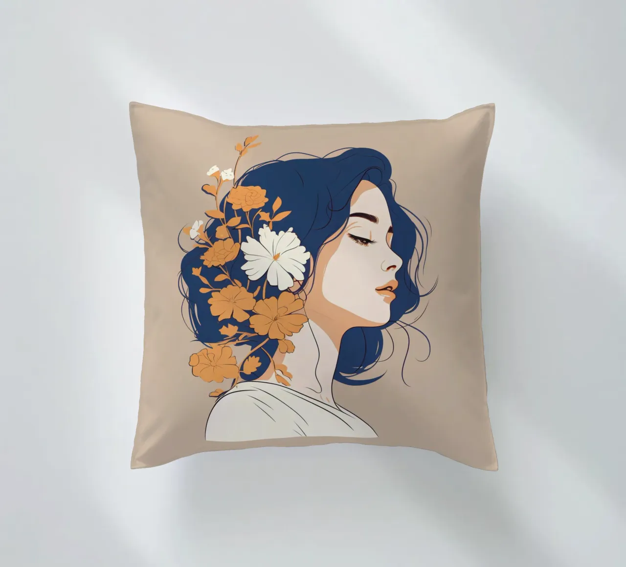 Serene profile of a woman cuscino da LisaArtes