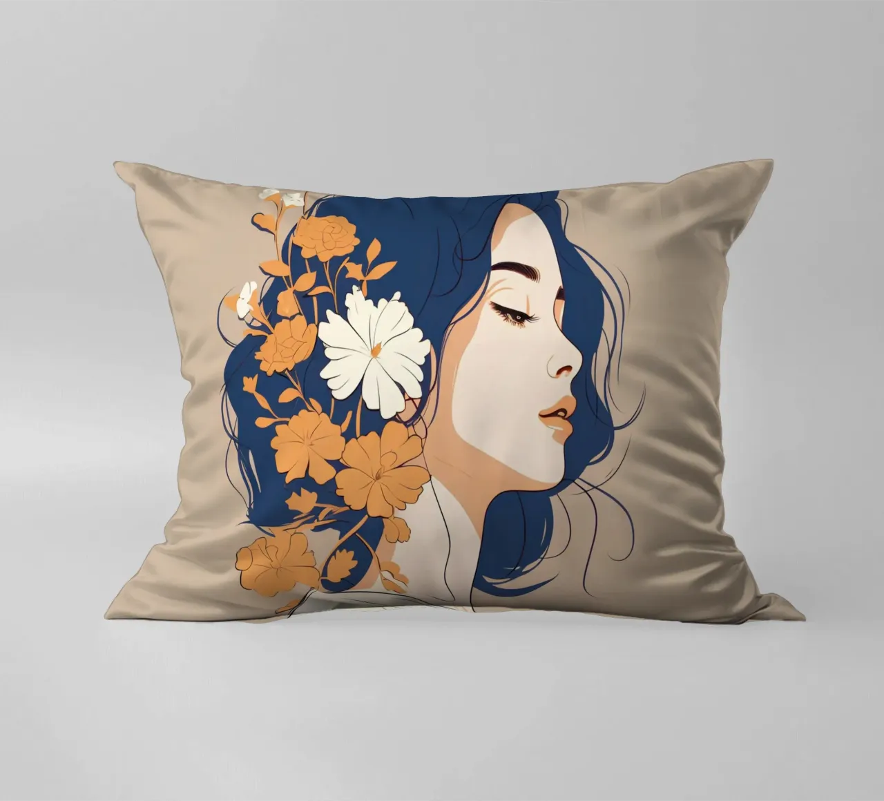 Serene profile of a woman cuscino da LisaArtes
