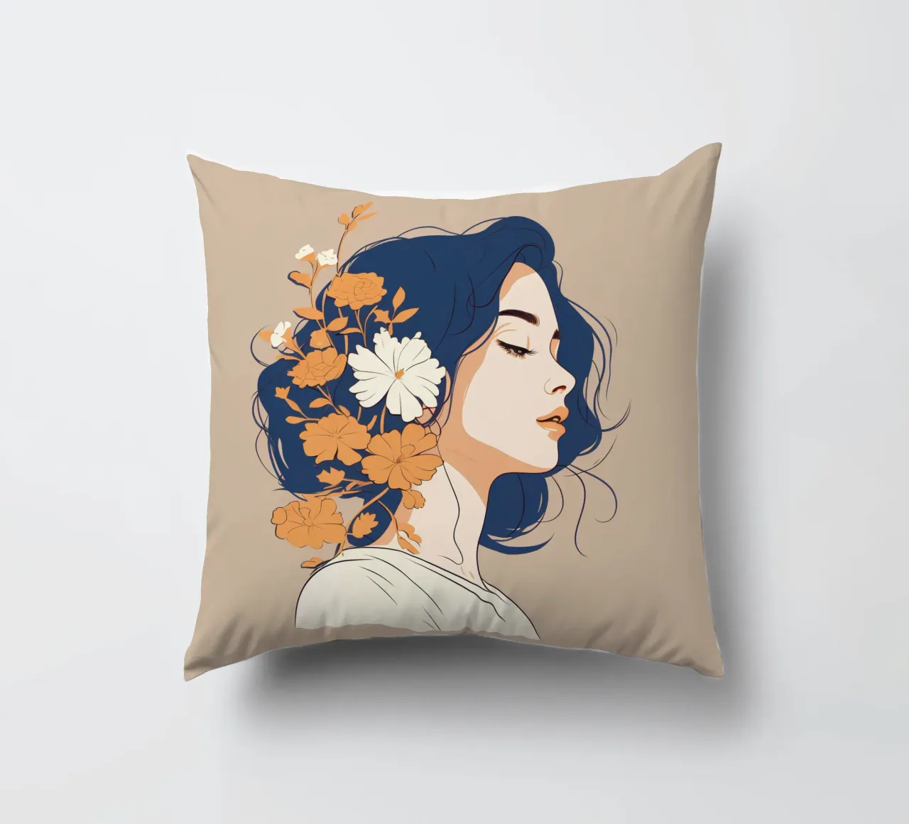 Serene profile of a woman cuscino da LisaArtes