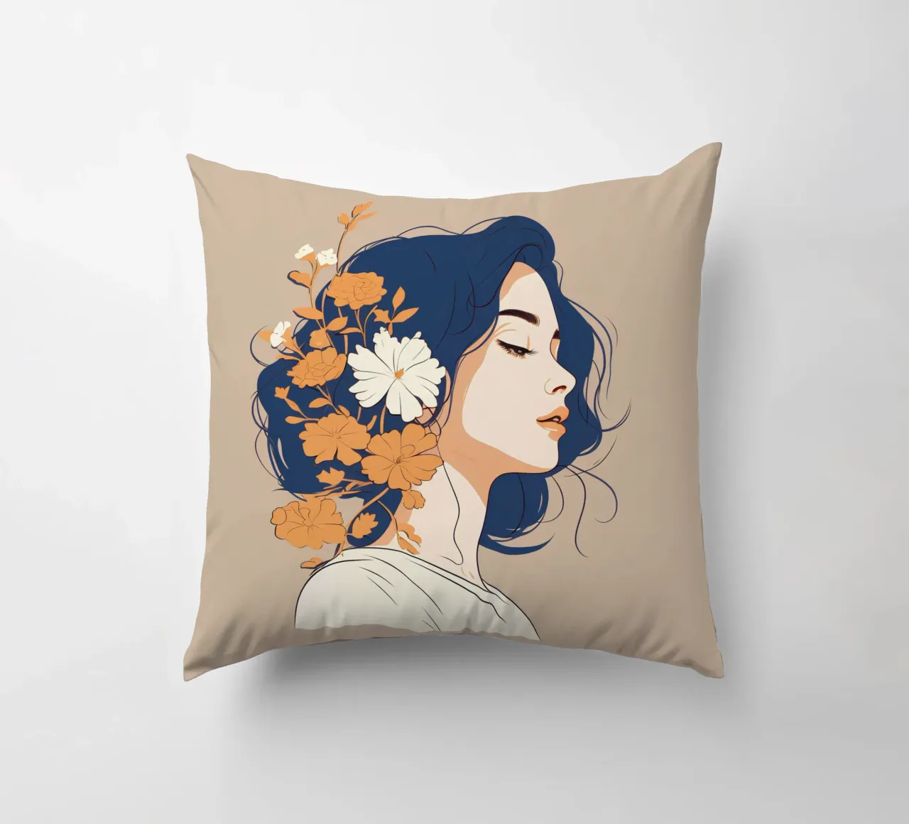 Serene profile of a woman cuscino da LisaArtes