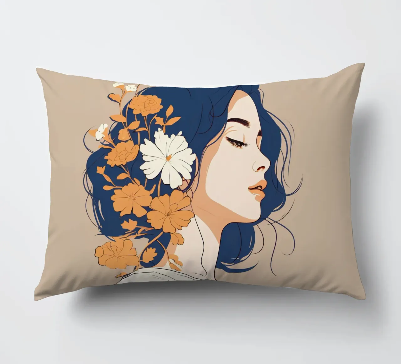 Serene profile of a woman cuscino da LisaArtes