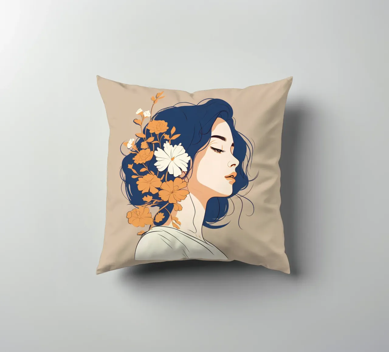 Serene profile of a woman cuscino da LisaArtes