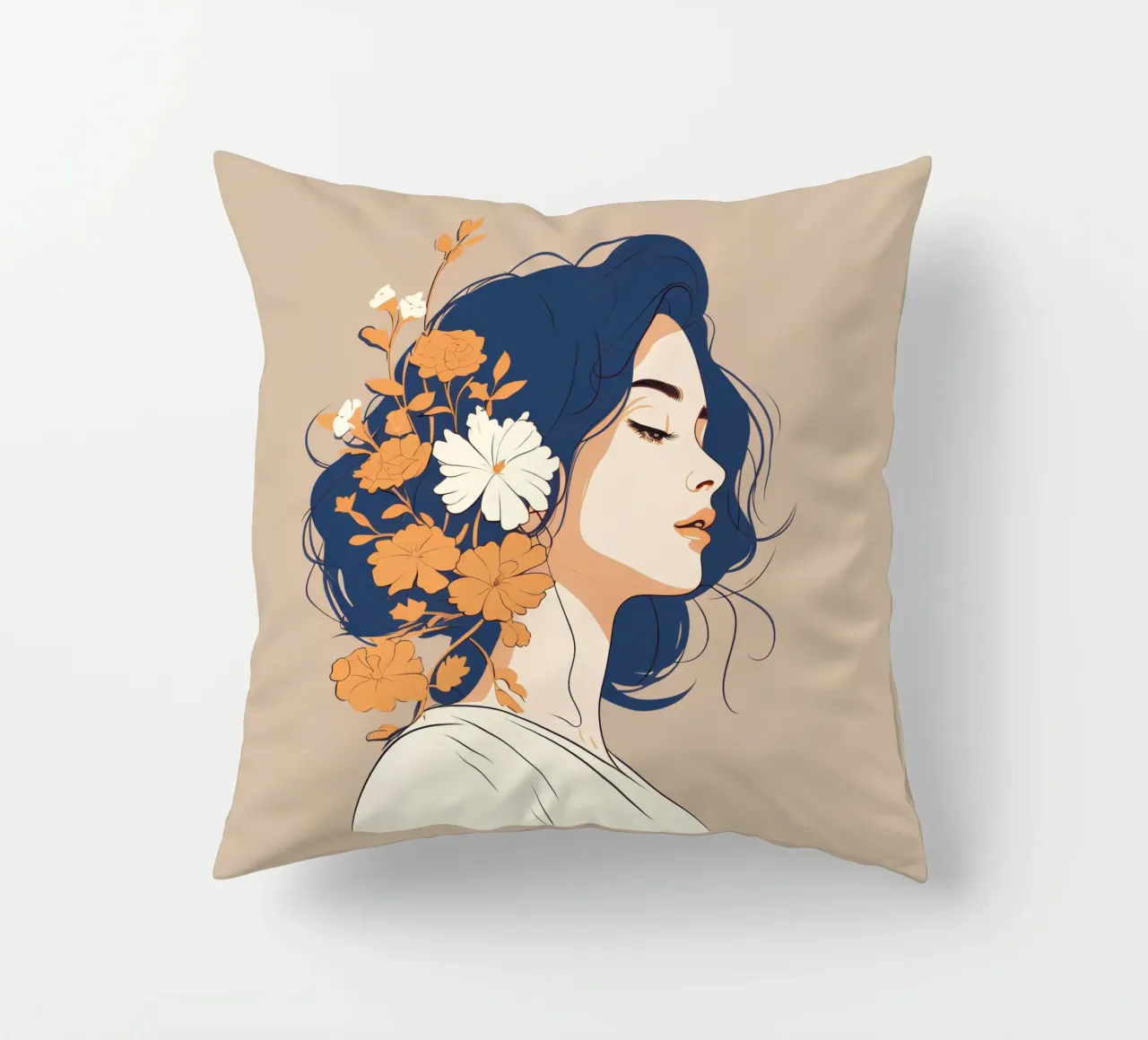 Serene profile of a woman cuscino da LisaArtes