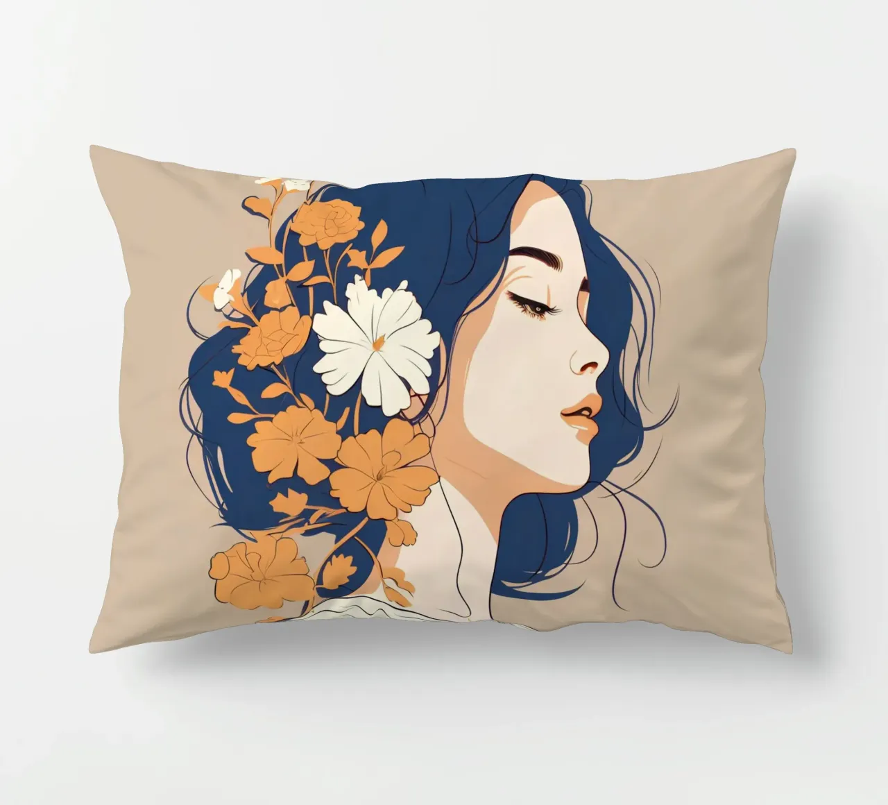 Serene profile of a woman cuscino da LisaArtes