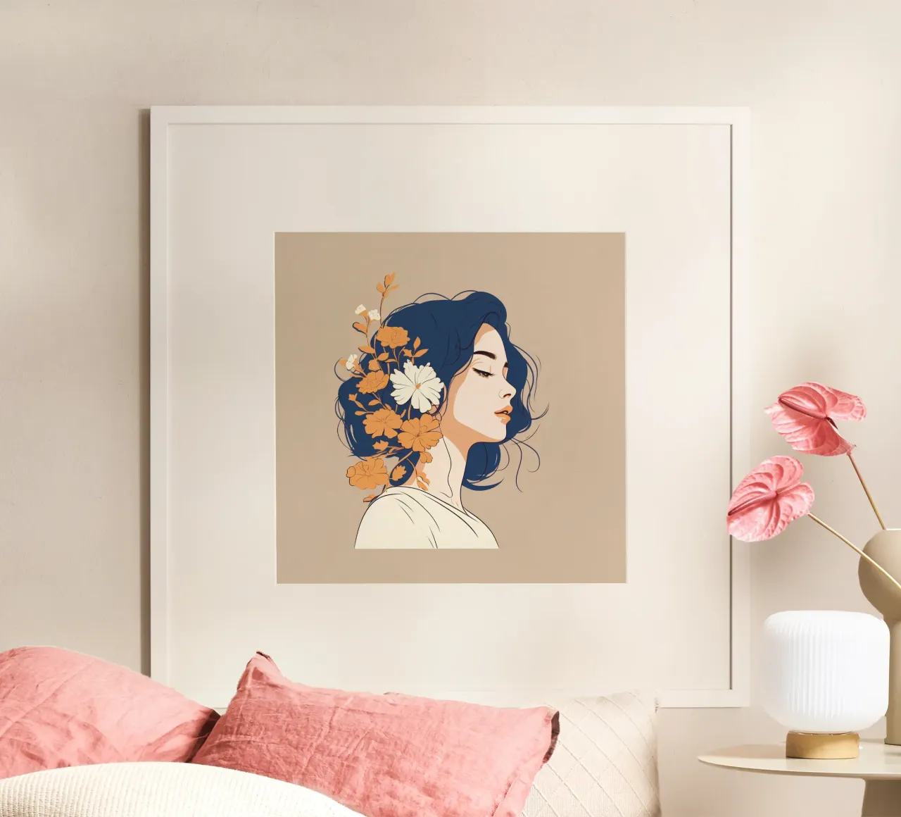 Serene profile of a woman poster con telaio in legno da LisaArtes