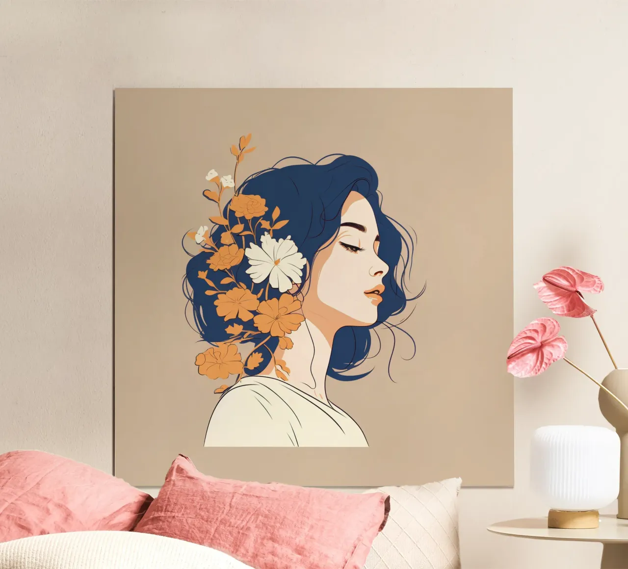 Serene profile of a woman poster con telaio in legno da LisaArtes