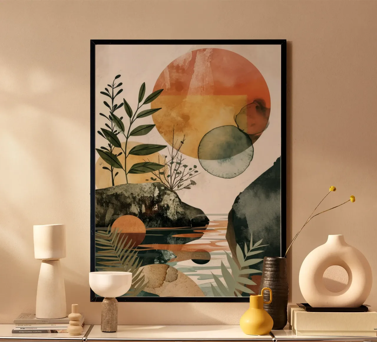 Arte di rilassamento minimale e calma poster con telaio in alluminio da Justyna Jaszke JBJart