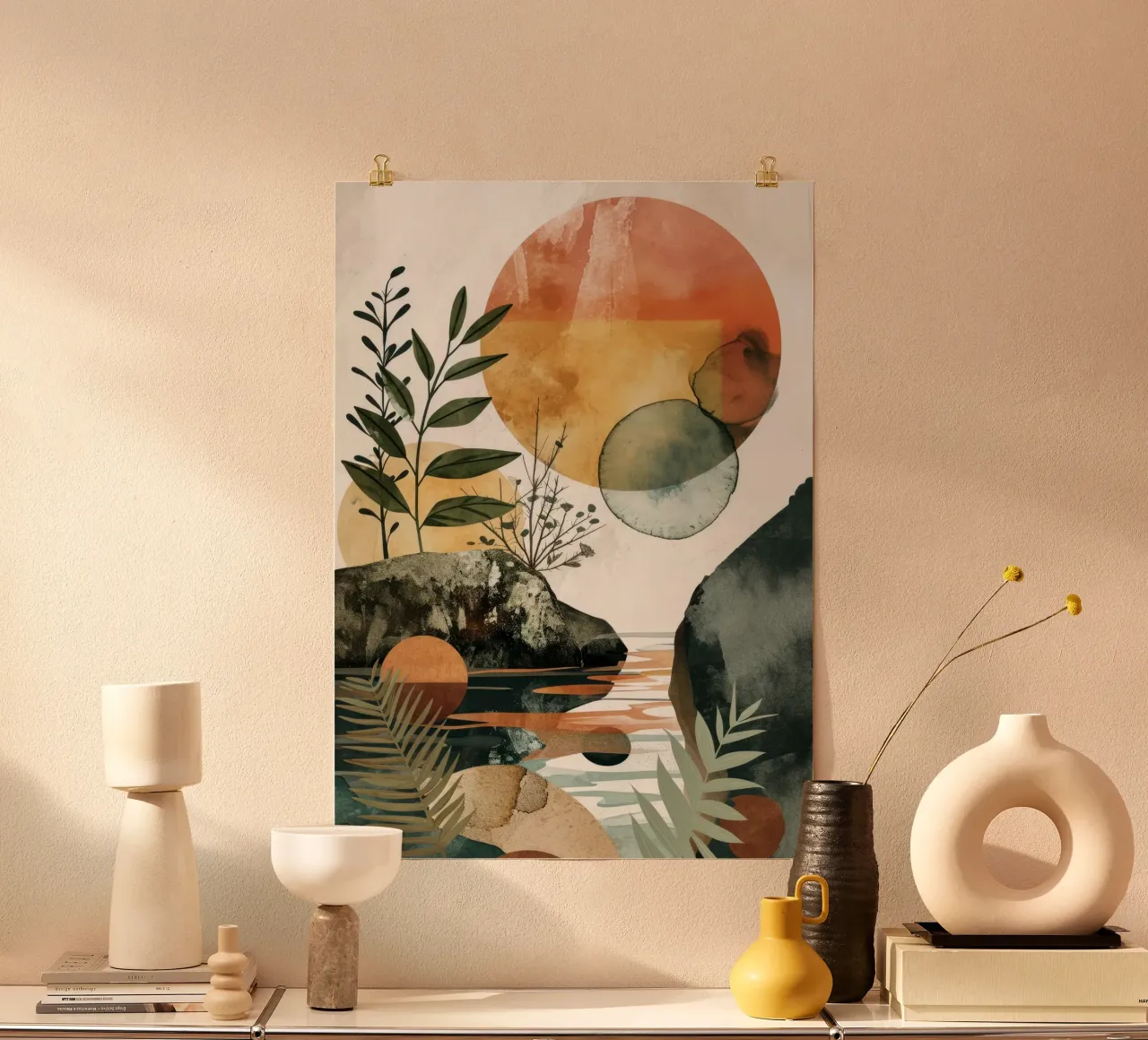 Arte di rilassamento minimale e calma poster con telaio in alluminio da Justyna Jaszke JBJart