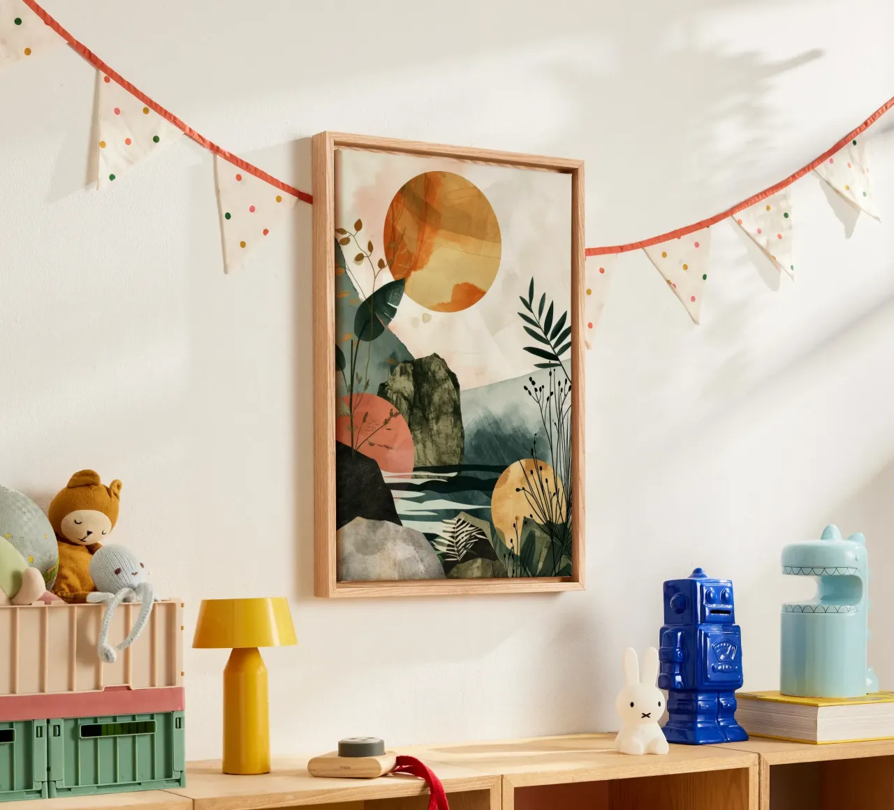 Minimal calm relaxation art canvas with Floater frame by Justyna Jaszke JBJart
