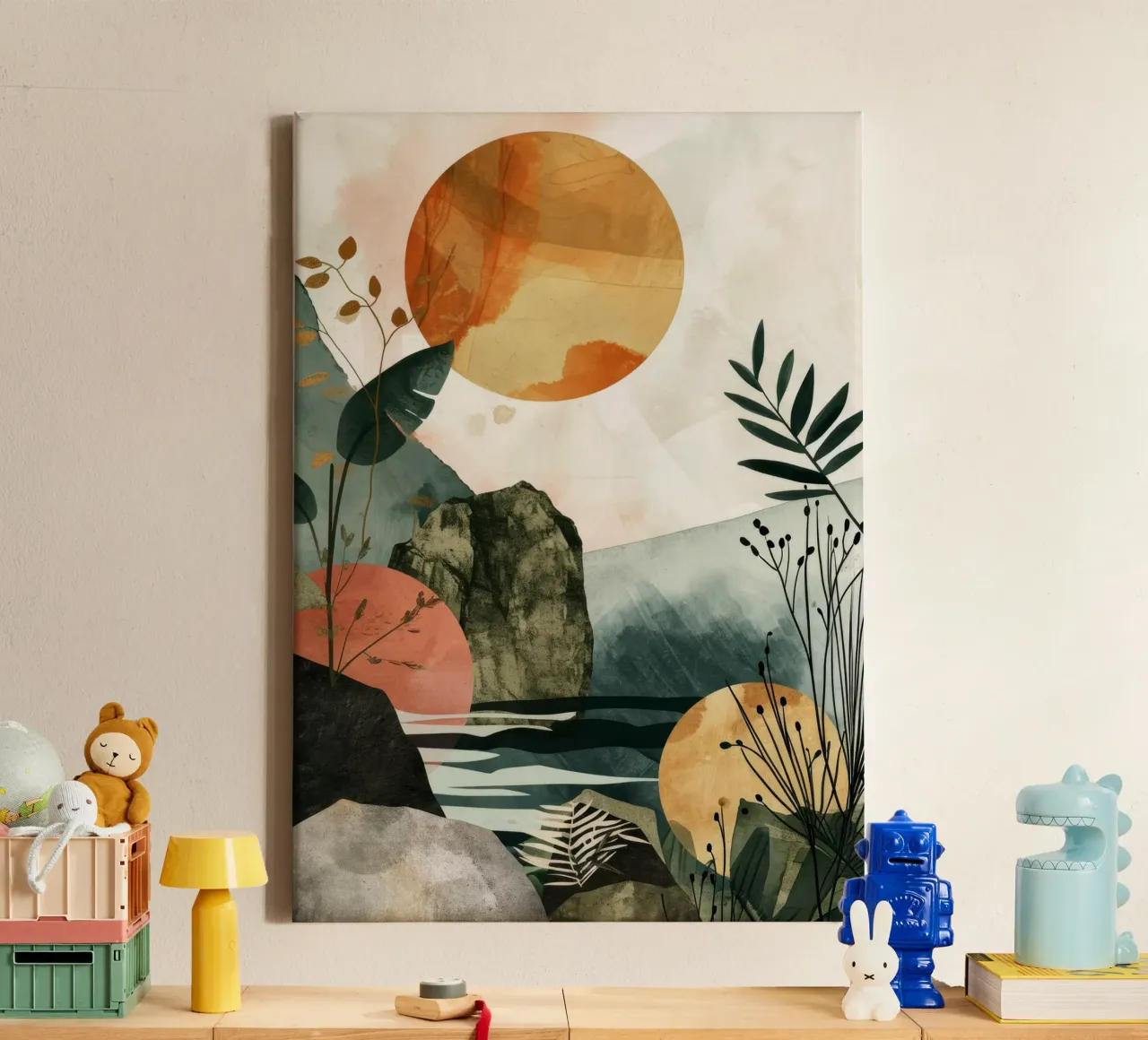Minimal calm relaxation art canvas with Floater frame by Justyna Jaszke JBJart
