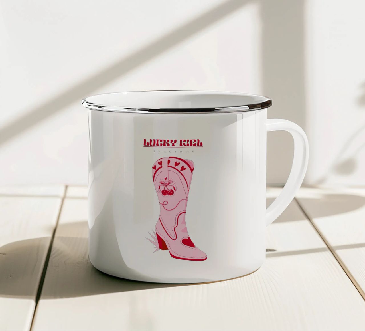 Sindrome della ragazza fortunata tazza in smalto da Kika illu