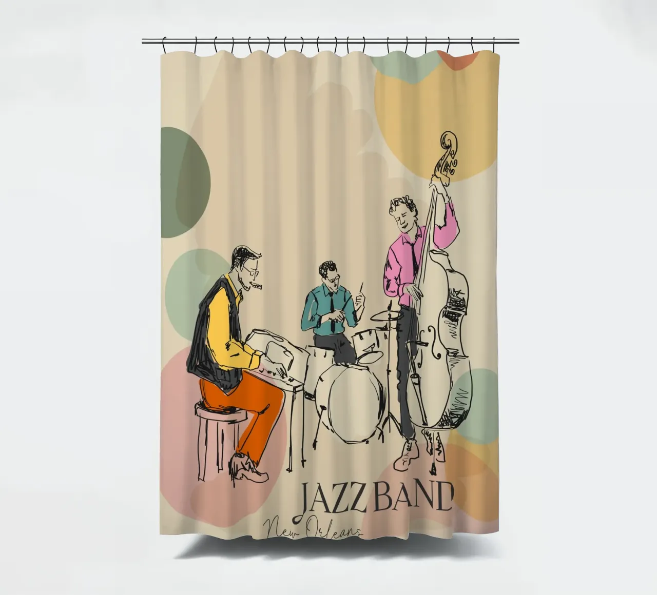 Jazz band shower curtain by Indigo Rain