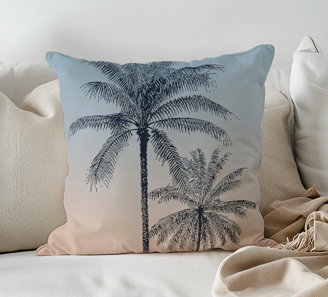 Boho Palm Tree Sunset cuscino da apoloprints