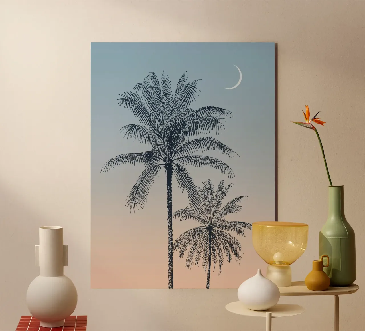 Boho Palm Tree Sunset alluminio dibond da apoloprints