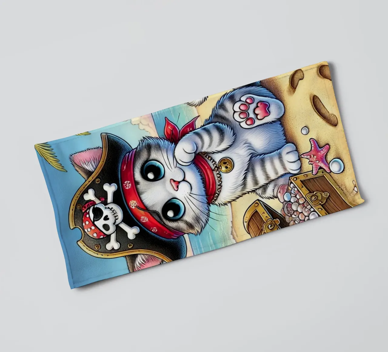 Pirate Kitten's Treasure Adventure towel by FluffyToons
