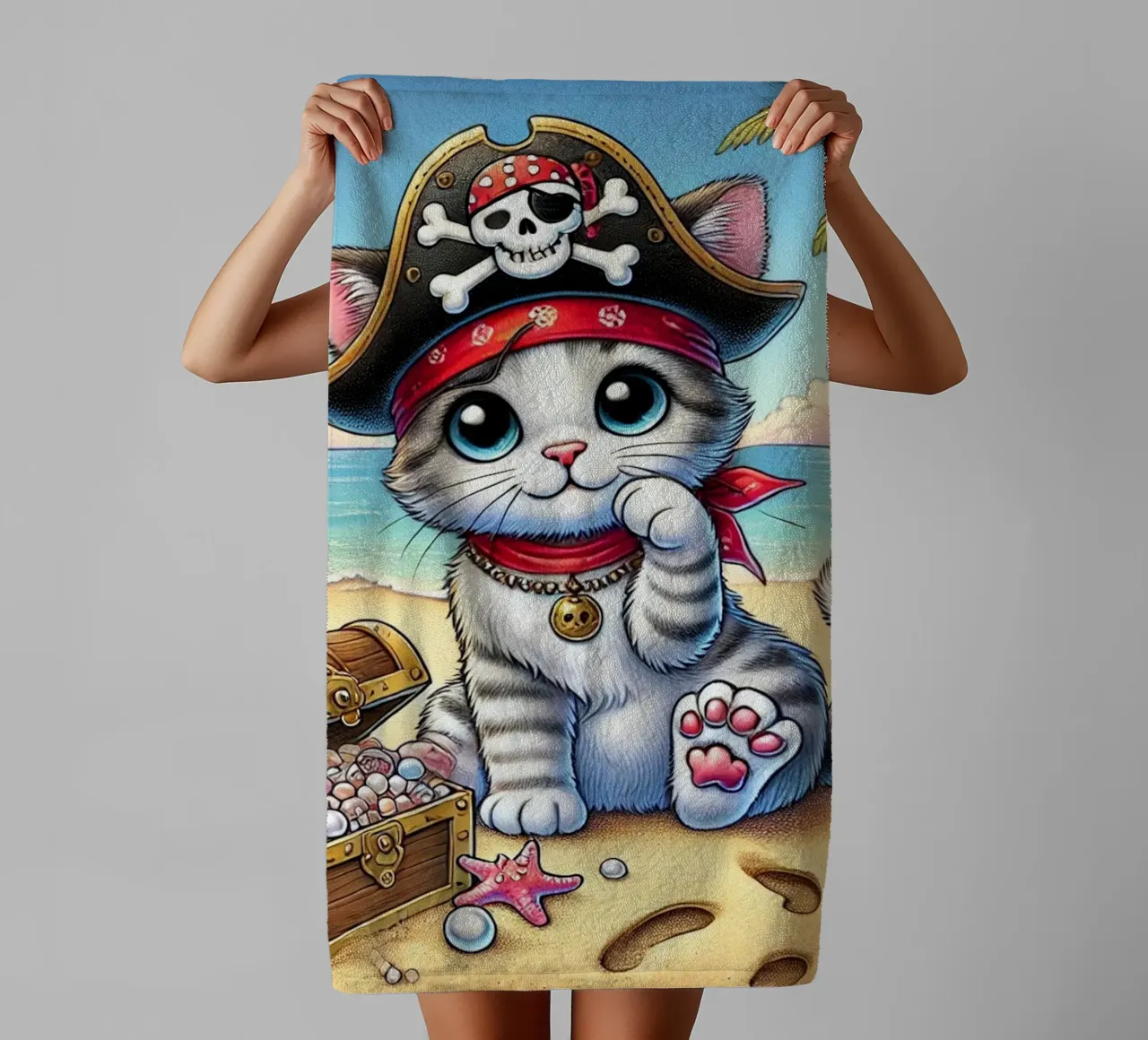 Pirate Kitten's Treasure Adventure towel by FluffyToons