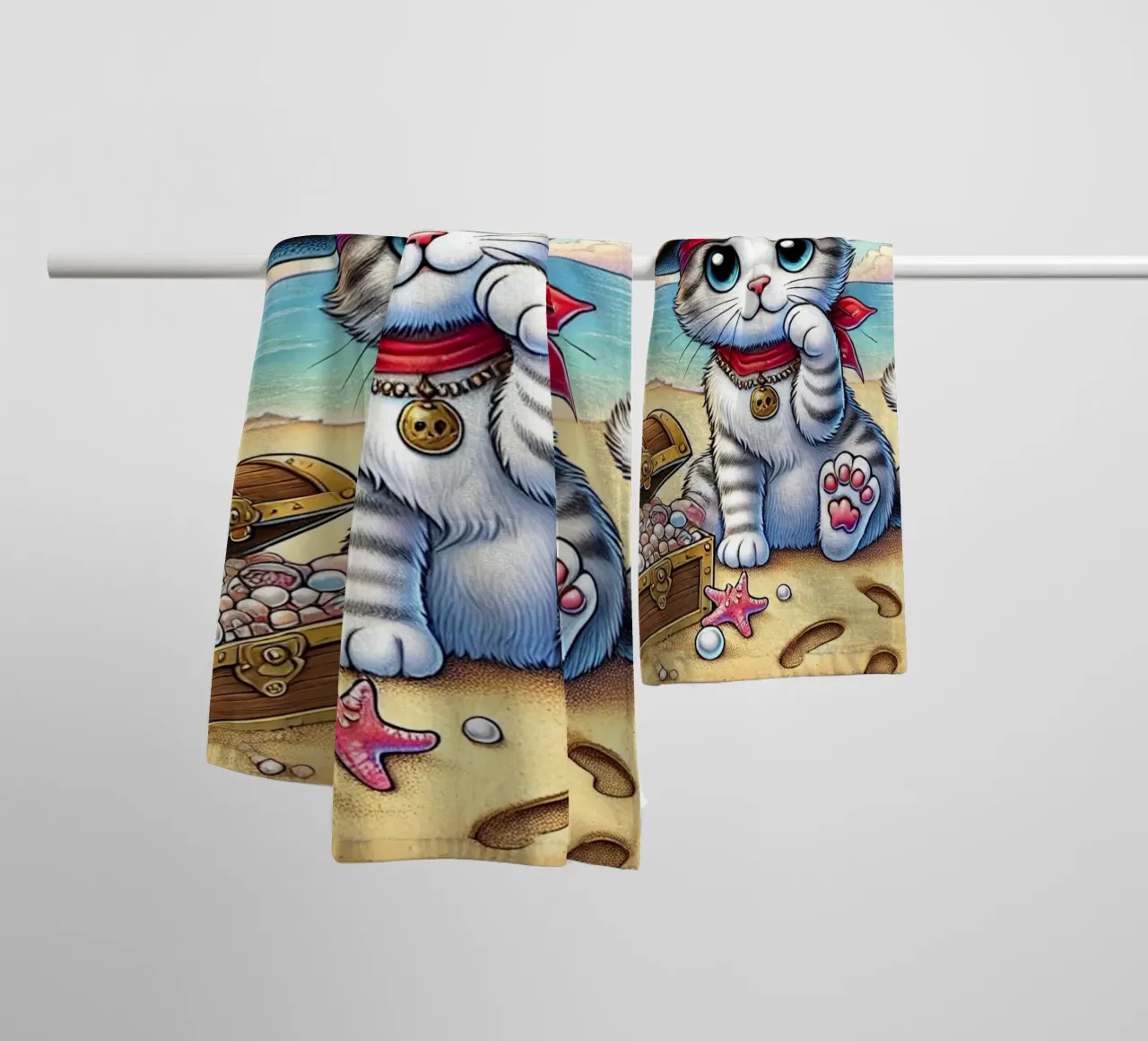 Pirate Kitten's Treasure Adventure towel by FluffyToons