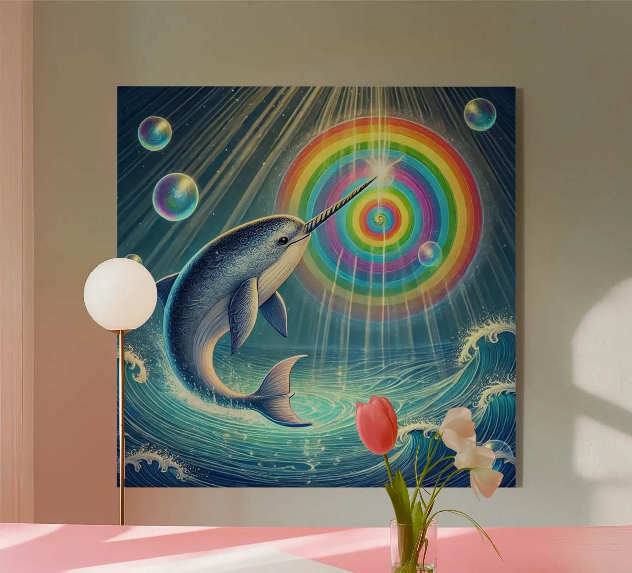 Magical Narwhal's Rainbow Art acrylic glass by FluffyToons