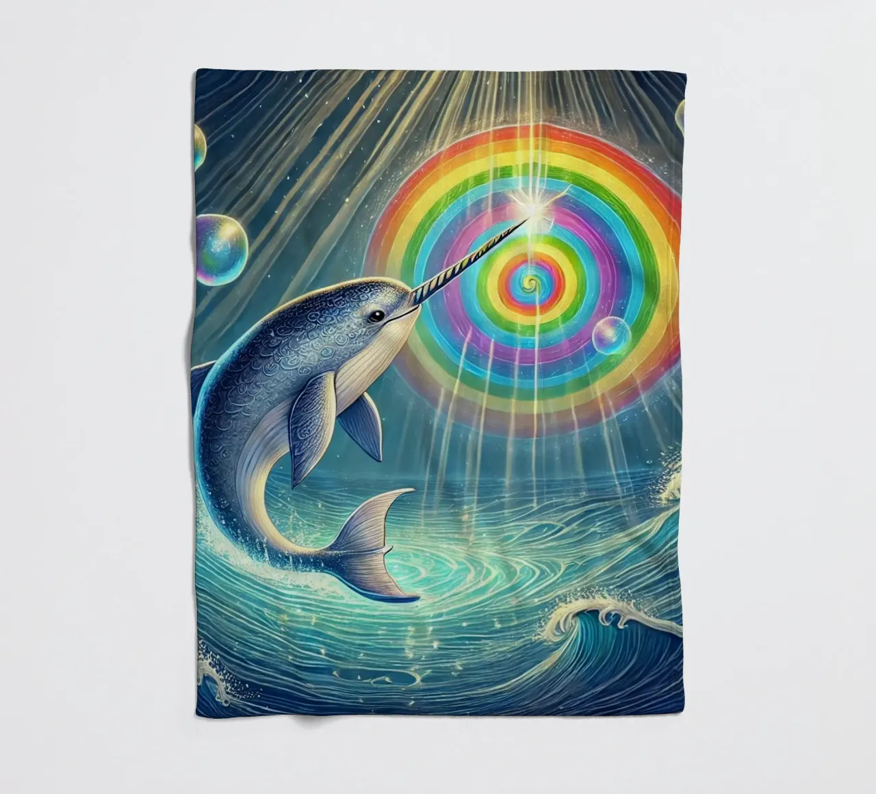 Magical Narwhal's Rainbow Art fleece blanket by FluffyToons