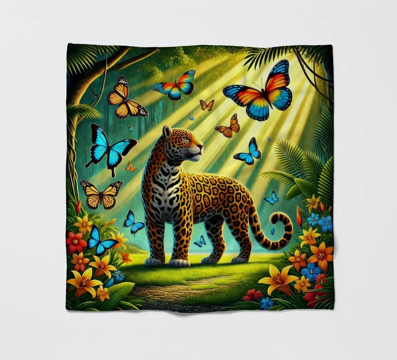Giaguaro tropicale a cartoni animati coperta in pile da FluffyToons