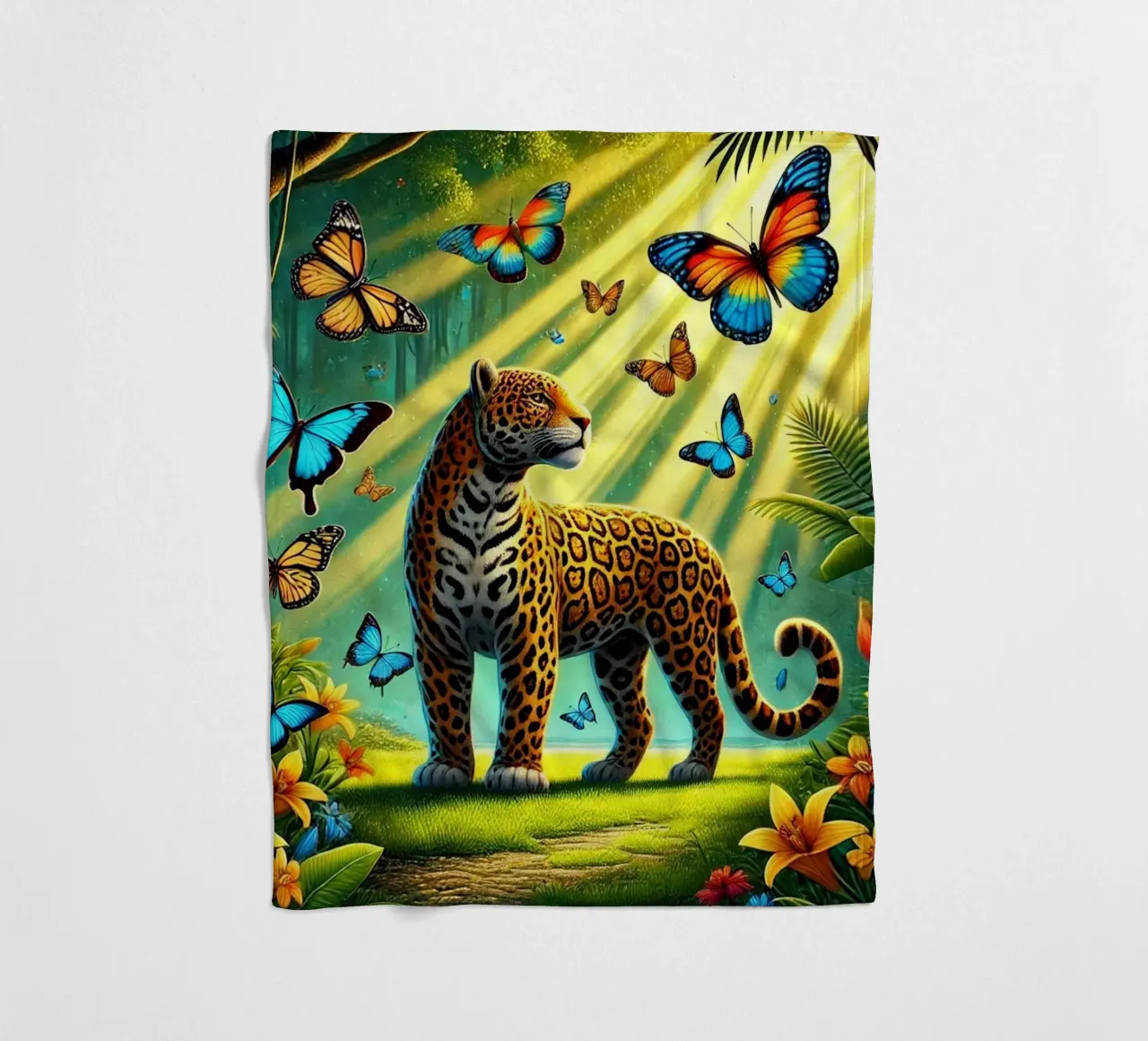 Giaguaro tropicale a cartoni animati coperta in pile da FluffyToons