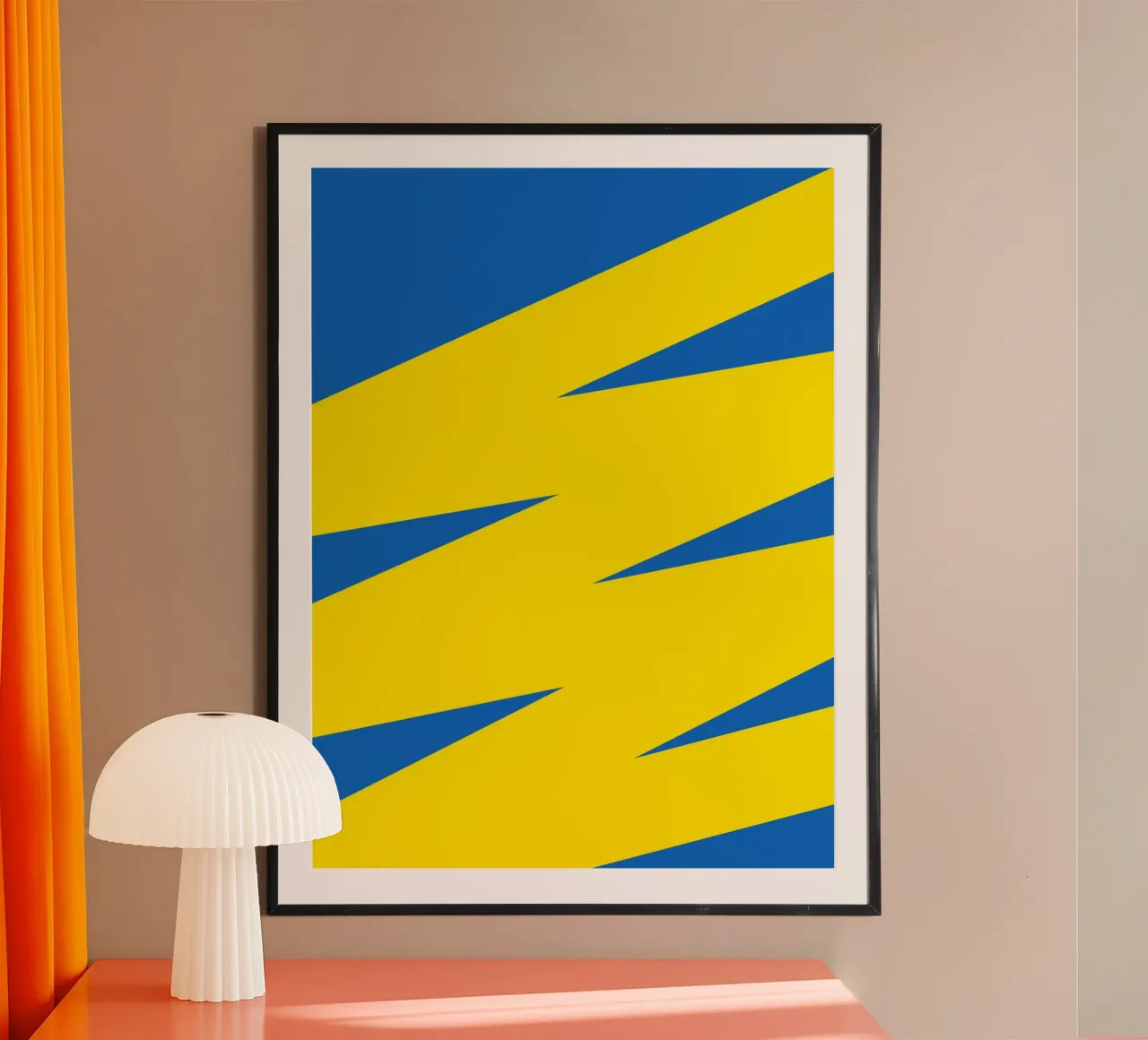Yellow blue thunder poster with wooden frame by galihstudio