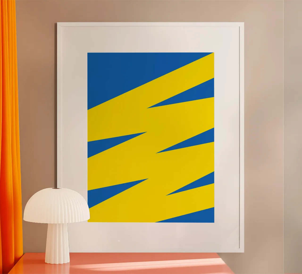 Yellow blue thunder poster with wooden frame by galihstudio