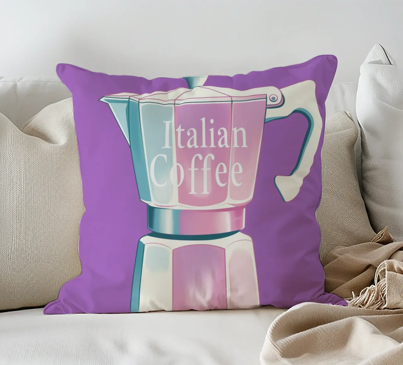 Caffè italiano in lila cuscino da Carinaprint