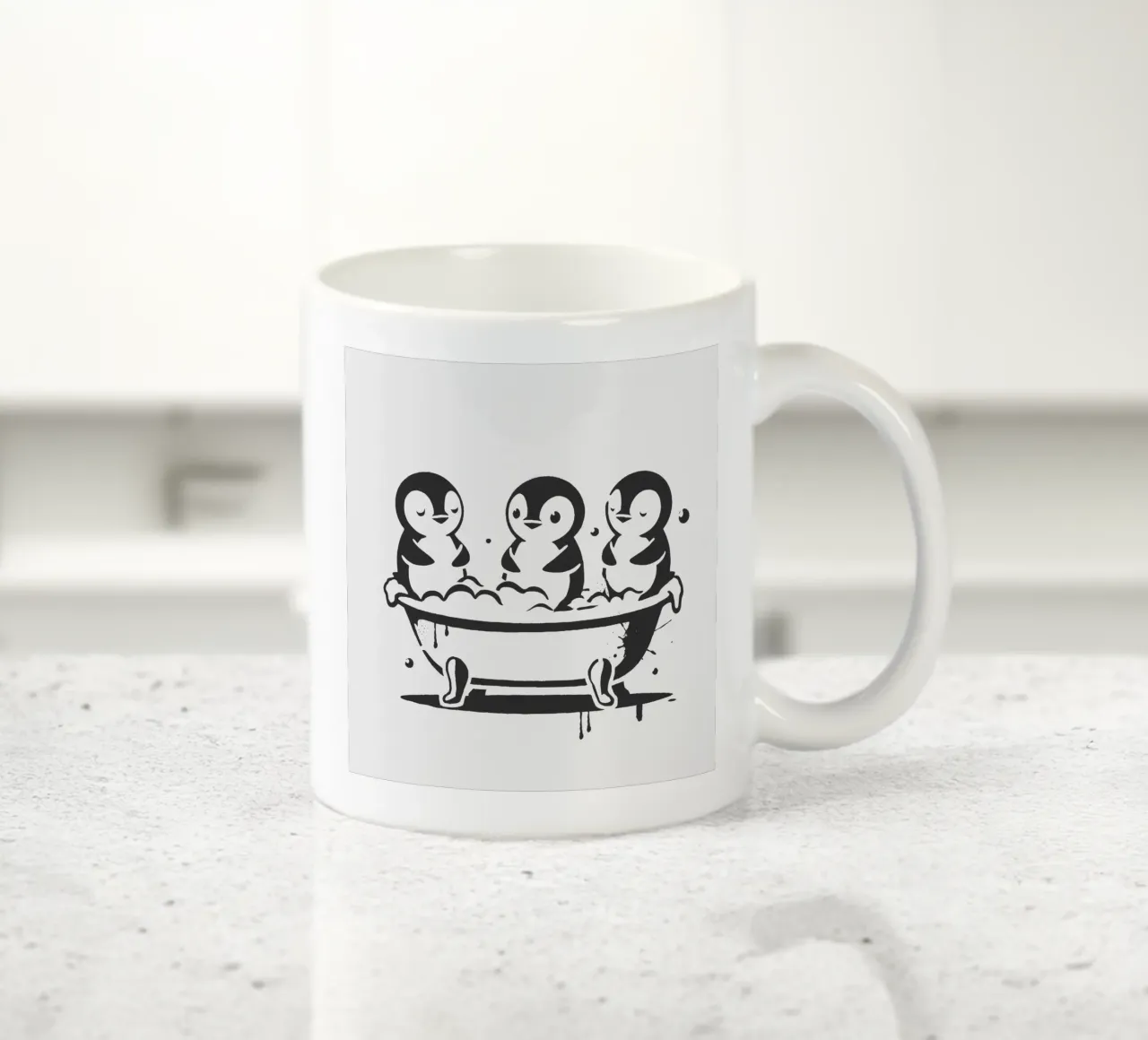 Allegri pinguini nella vasca da bagno in stile stencil tazza in ceramica da namosh