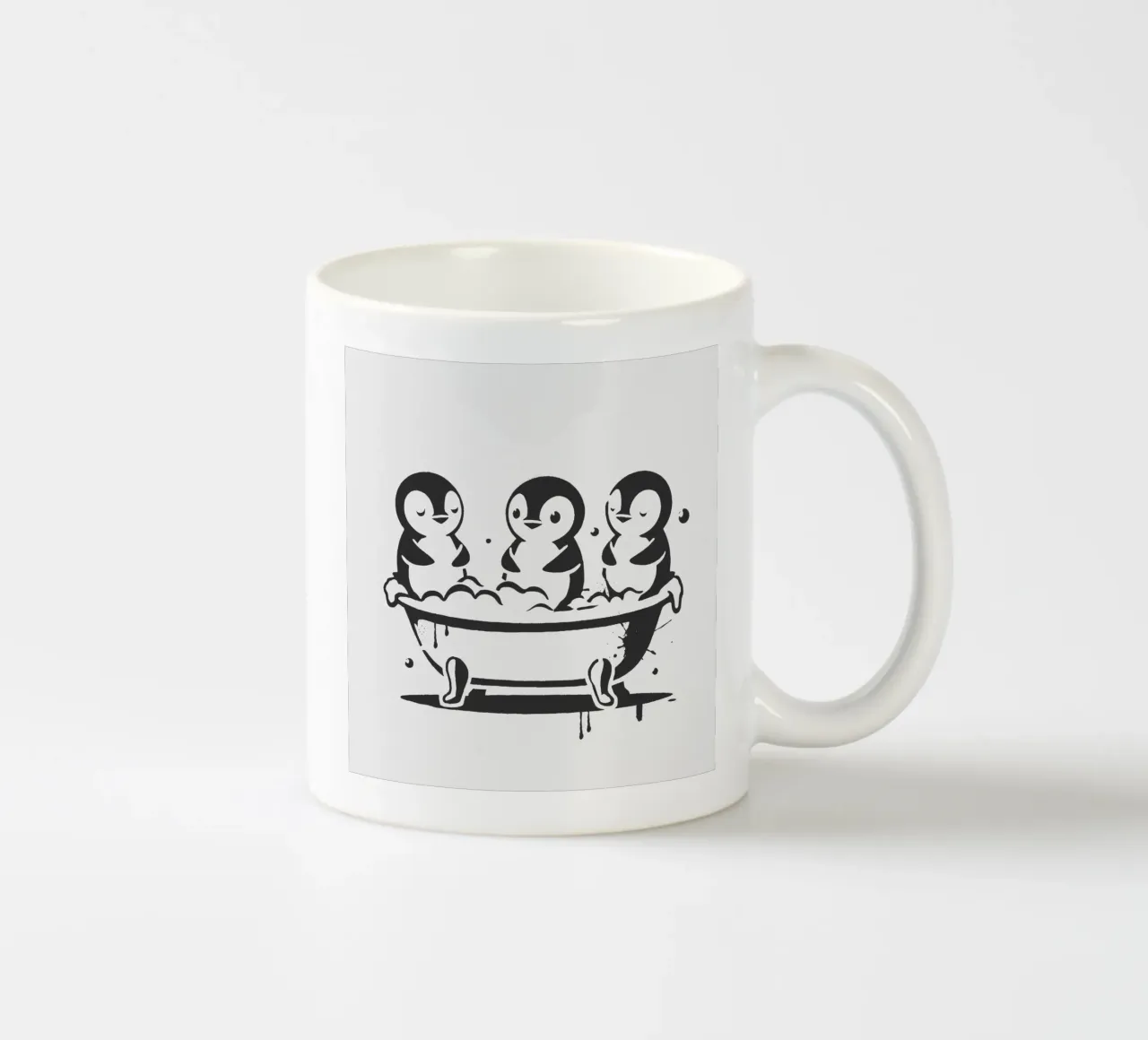 Allegri pinguini nella vasca da bagno in stile stencil tazza in ceramica da namosh