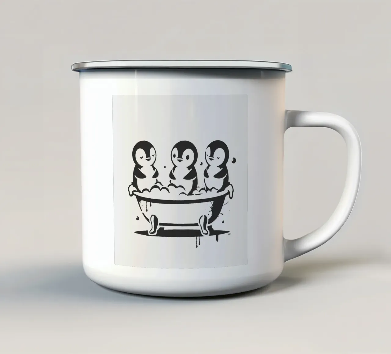 Allegri pinguini nella vasca da bagno in stile stencil tazza in smalto da namosh
