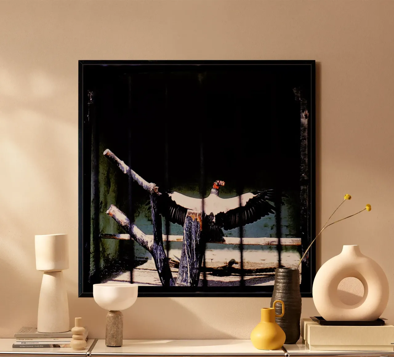 Bird in cage poster con telaio in alluminio da Sophie Etchart