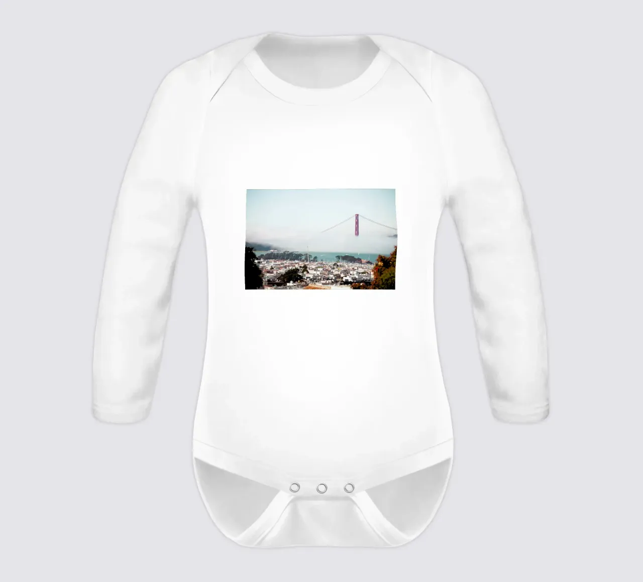Golden Gate Bridge long-sleeve baby romper by Flo Klein
