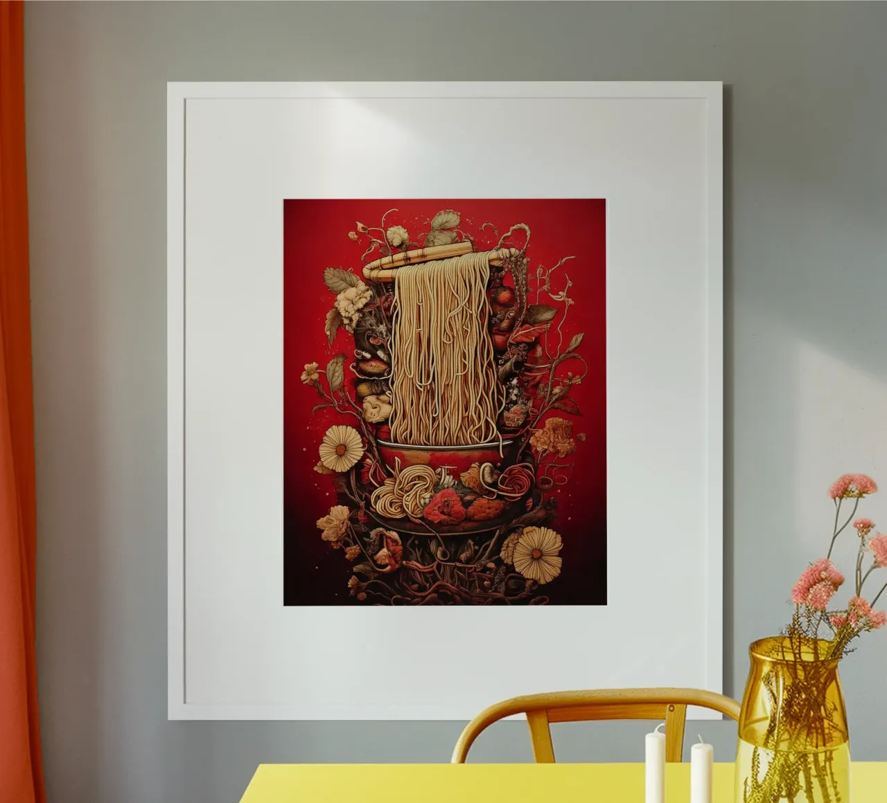 Ramen flowers poster con telaio in alluminio da tylerstudio