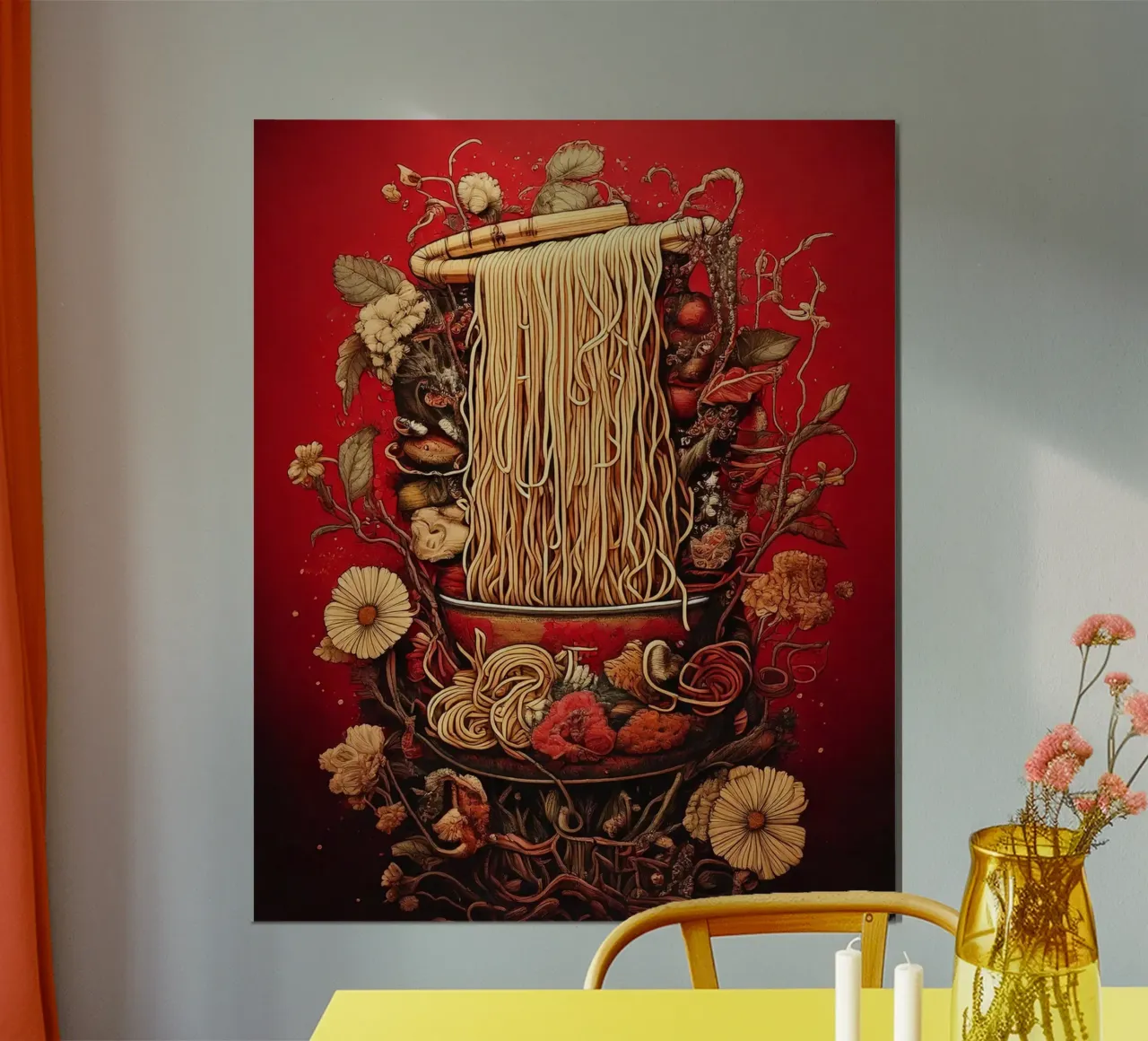Ramen flowers poster con telaio in alluminio da tylerstudio