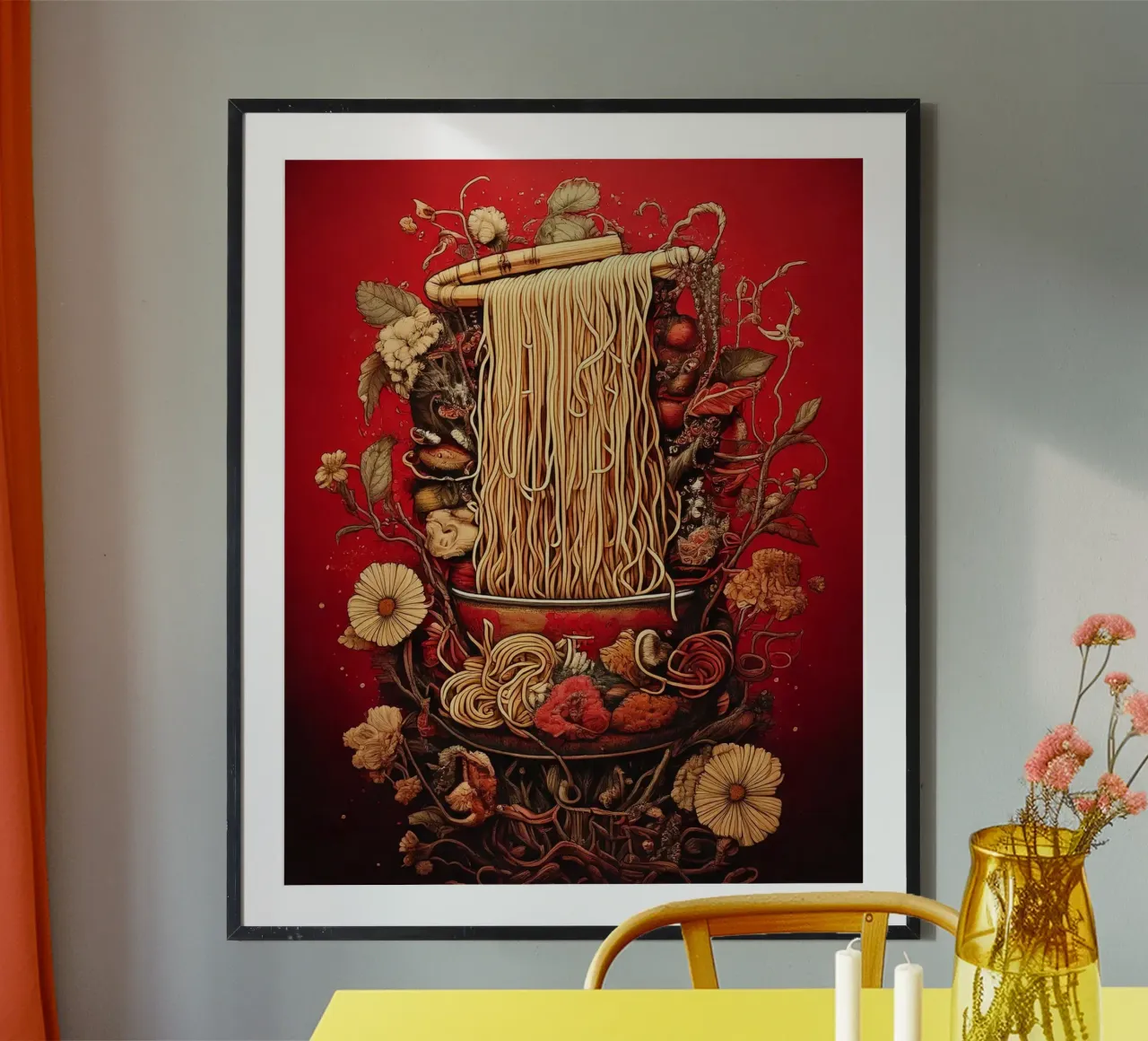 Ramen flowers poster con telaio in alluminio da tylerstudio