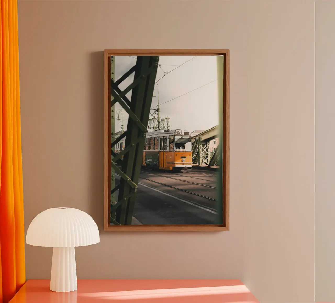 Line 49 - Time travel over the Freiheitsbrücke bridge canvas with Floater frame by fokusfernweh